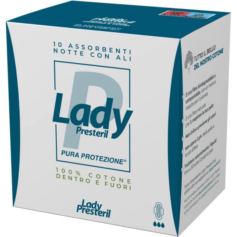 LADY PRESTERIL ASSORBENTI NOTTE CON ALI PURO COTONE 10 PZ