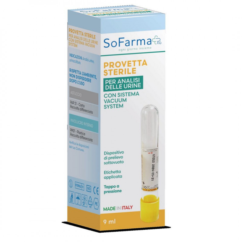 Sofarmapiù Contenitore Sterile per Analisi delle Urine con Dispositivo per  il Prelievo da Provetta Sottovuoto 120ml 