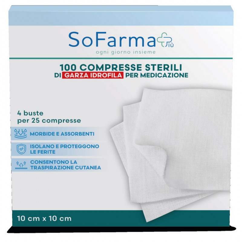 SOFARMAPIÙ COMPRESSE STERILI DI GARZA IDROFILA 100PZ 10X10