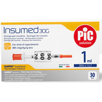 SIRINGA INSULINA PIC INSUMED 1 ML 100 UI AGO GAUGE 30 12,7 MM SENZA SPAZIO MORTO 30 PEZZI