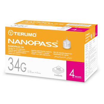 AGO PER PENNA DA INSULINA NANOPASS 34 GAUGE LUNGHEZZA 4 MM 100 PEZZI