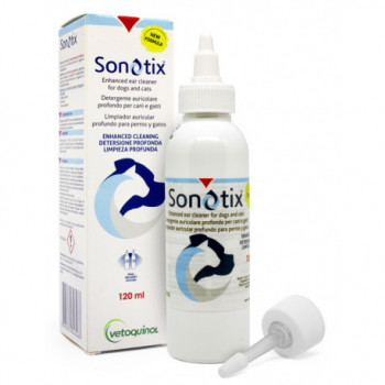 SONOTIX DETERGENTE AURICOLARE PROFONDO CANI E GATTI 120 ML + CANNULA CORTA RIGIDA + CANNULA LUNGA FLESSIBILE