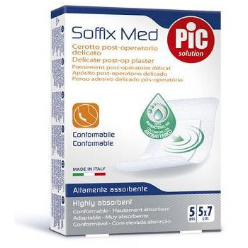 CEROTTO PIC SOFFIX MED IN TNT CON TAMPONE CENTRALE ASSORBENTE STERILE MONOUSO 5X7 CM ANTIBATTERICO 5 PEZZI