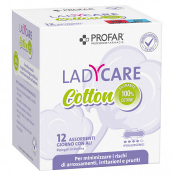 LADYCARE ASSORBENTI COTTON IPOALLERGENICI GIORNO CON ALI 12 PEZZI PROFAR