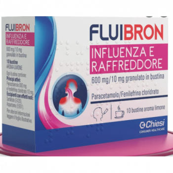 FLUIBRON INFLUENZA E RAFFREDDORE 600 MG/10 MG GRANULATO IN BUSTINA PARACETAMOLO/FENILEFRINA CLORIDRATO