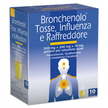 BRONCHENOLO TOSSE, INFLUENZA E RAFFREDDORE 500 MG + 200 MG + 10 MG POLVERE PER SOLUZIONE ORALE