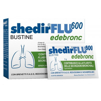 SHEDIRFLU 600 EDEBRONC 20 BUSTINE DA 3 G GUSTO ARANCIA, SENZA GLUTINE, NATURALMENTE PRIVO DI LATTOSIO, SENZA ZUCCHERI, CON EDULC