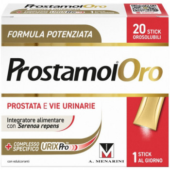 PROSTAMOL ORO 20 STICK OROSOLUBILI DA 1,6 G GUSTO FRUTTI ROSSI CON EDULCORANTI SENZA ZUCCHERI SENZA GLUTINE NATURALMENTE PRIVO D