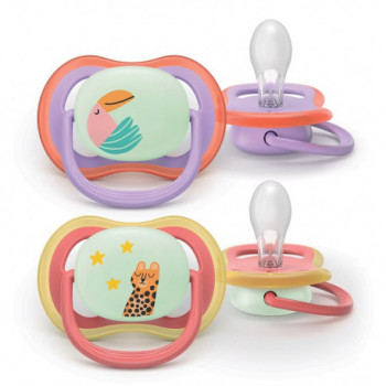 PHILIPS AVENT SUCCHIETTI AIR NOTTE +18M CON ANIMALI LEOPARDO PAPPAGALLO 2 PEZZI